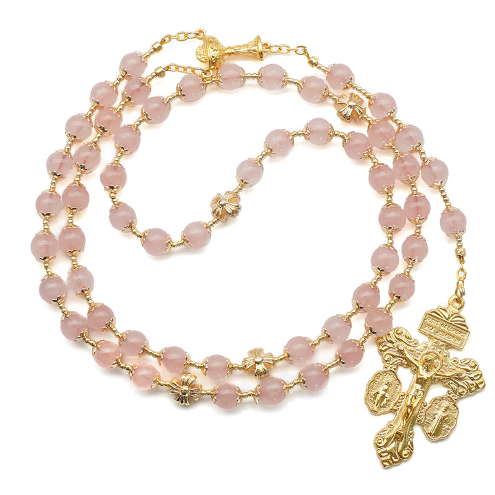 BlessingTree 8 mm Rose Quartz Rosary with Chalice and Forgiveness Cross