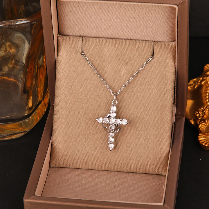 BlessingTree Rotatable Crown Cross Pendant Necklace Stainless Steel Chain Christian Jewelry