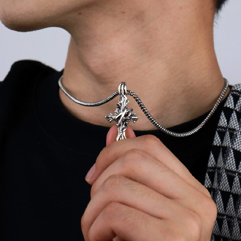 BlessingTree Vintage Thorn Cross Pendant Necklace