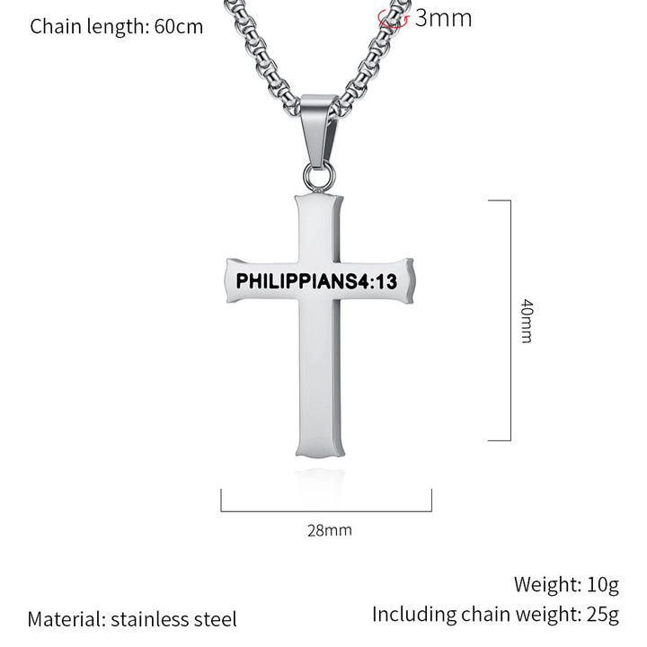 BlessingTree Philippians 4:13 Cross Pendant Necklace Stainless Steel Scripture Christian