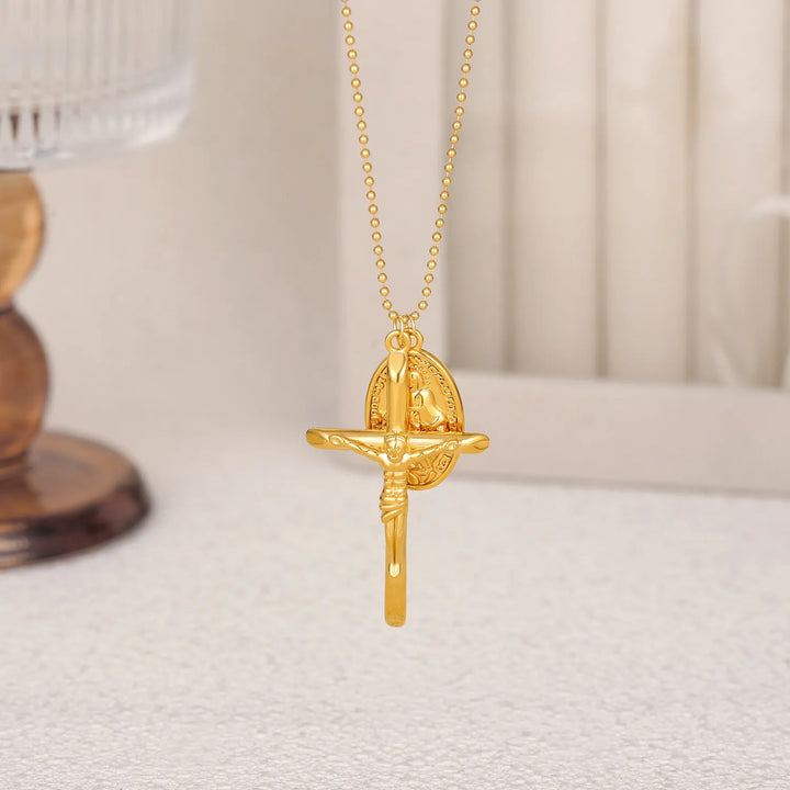 BlessingTree Virgin Mary Cross Necklace for Women with Ball Chain
