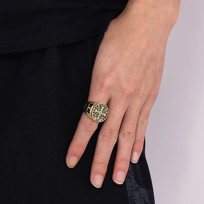 BlessingTree St. Benedict Medal Titanium Steel Ring