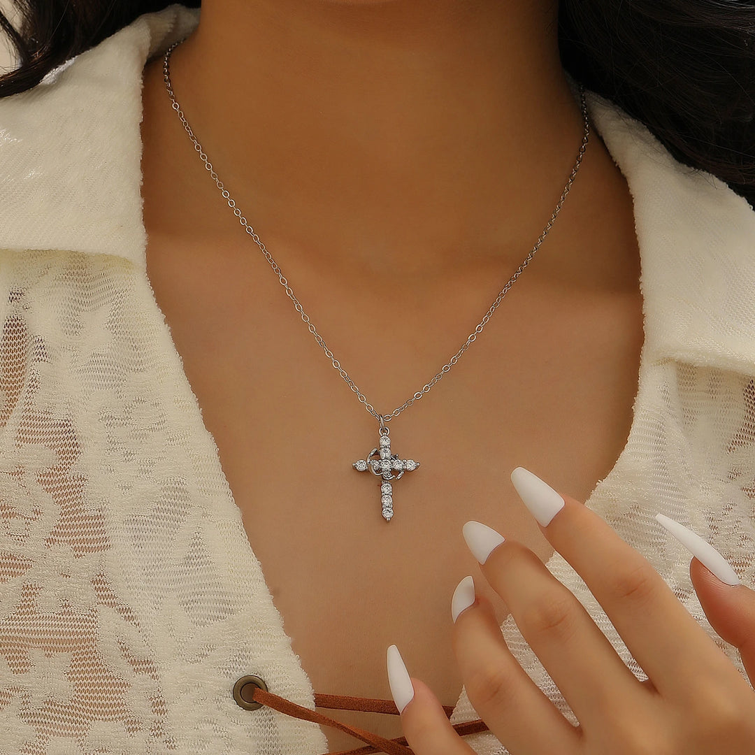 BlessingTree Rotatable Crown Cross Pendant Necklace Stainless Steel Chain Christian Jewelry