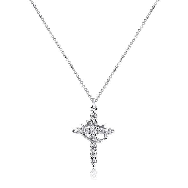 BlessingTree Rotatable Crown Cross Pendant Necklace Stainless Steel Chain Christian Jewelry