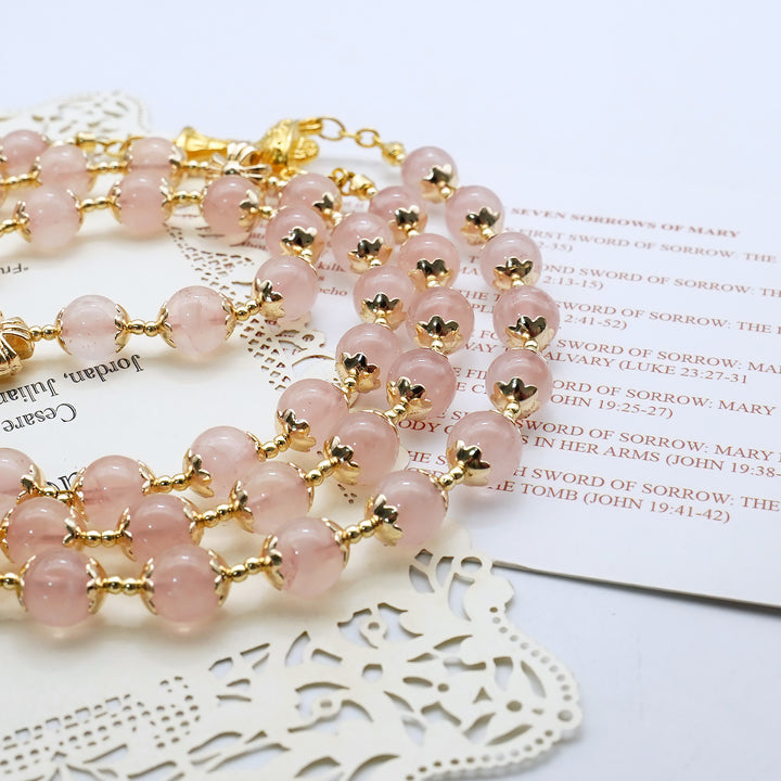 BlessingTree 8 mm Rose Quartz Rosary with Chalice and Forgiveness Cross