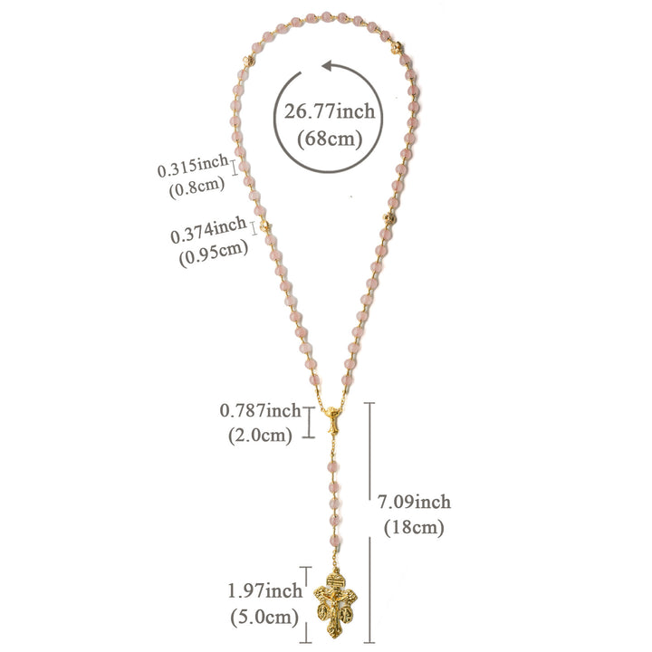 BlessingTree 8 mm Rose Quartz Rosary with Chalice and Forgiveness Cross