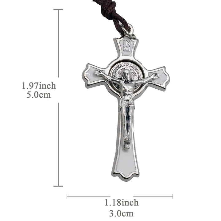 BlessingTree Saint Benedict Crucifix Pendant White Enamel Catholic Cross Necklace