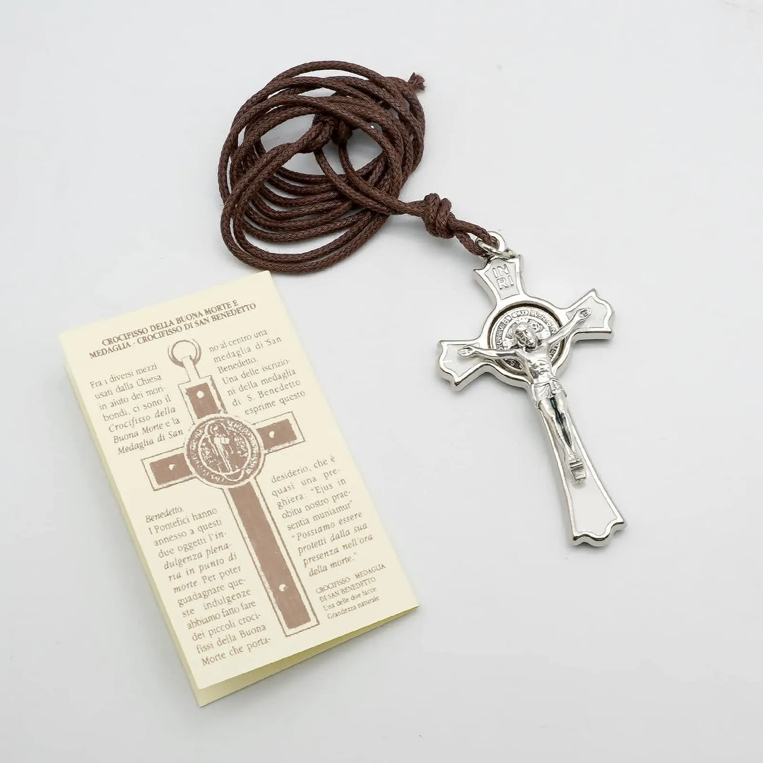 BlessingTree Saint Benedict Crucifix Pendant White Enamel Catholic Cross Necklace