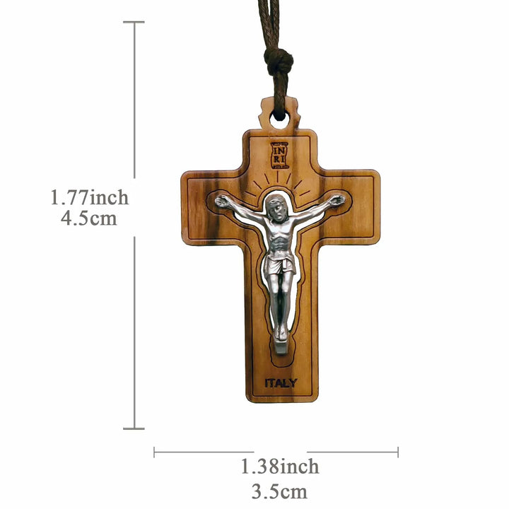 BlessingTree Olive Wood Crucifix with Silver Alloy Corpus and INRI