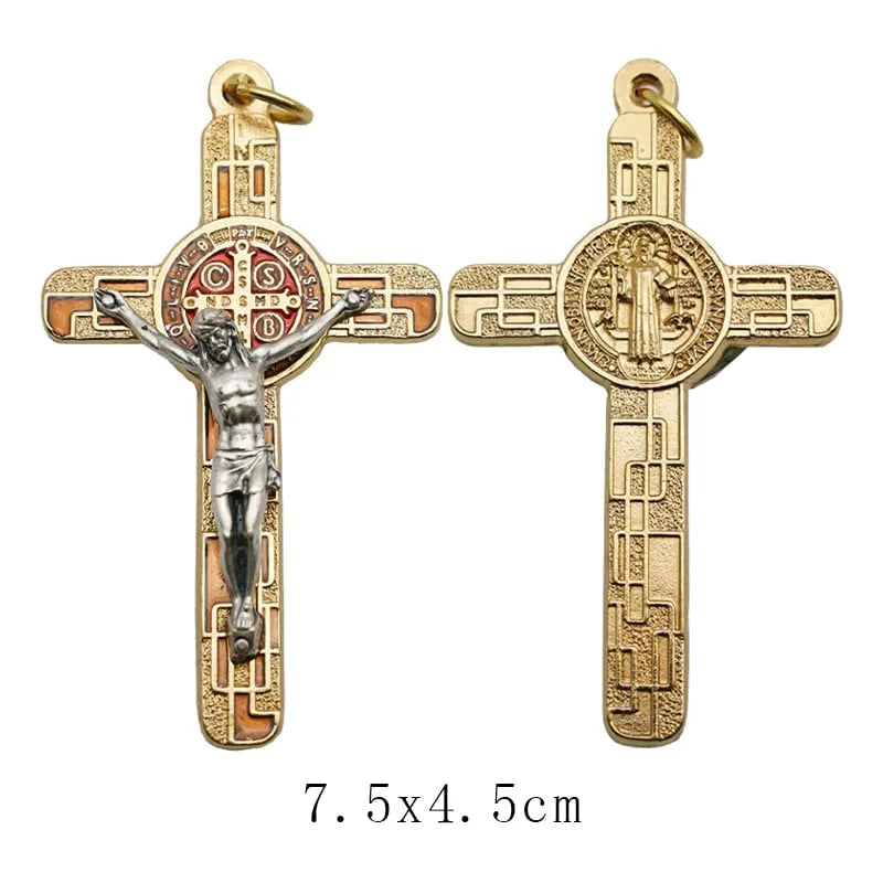 BlessingTree Saint Benedict Enamel Crucifix Pendant in Gold Tone