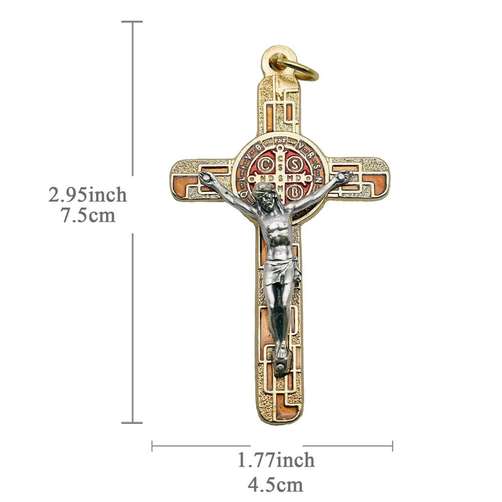 BlessingTree Saint Benedict Enamel Crucifix Pendant in Gold Tone