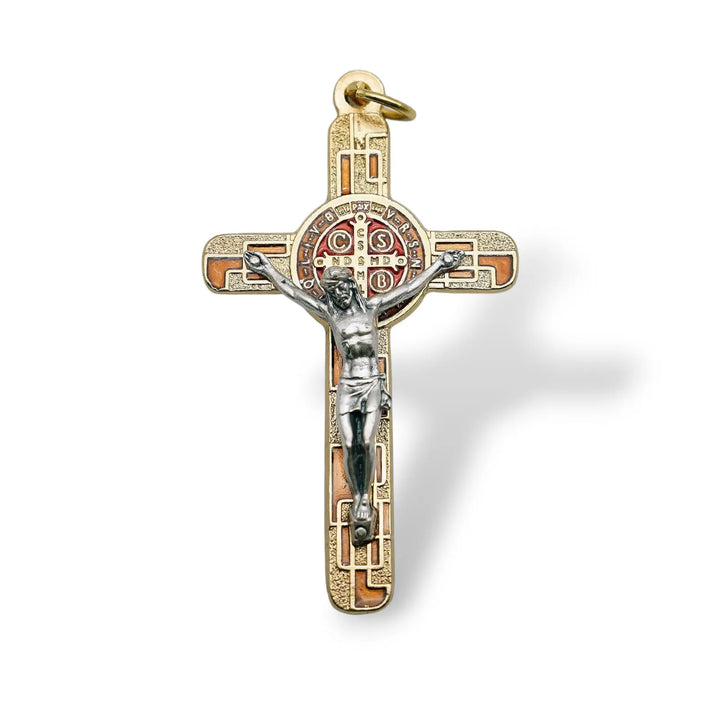 BlessingTree Saint Benedict Enamel Crucifix Pendant in Gold Tone