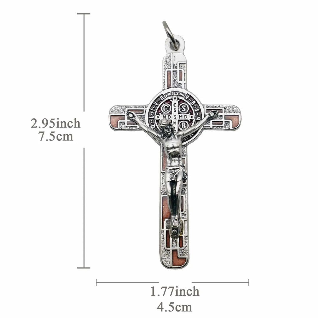 BlessingTree Saint Benedict Silver Plated Enamel Crucifix Necklace