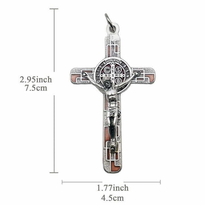 BlessingTree Saint Benedict Silver Plated Enamel Crucifix Necklace