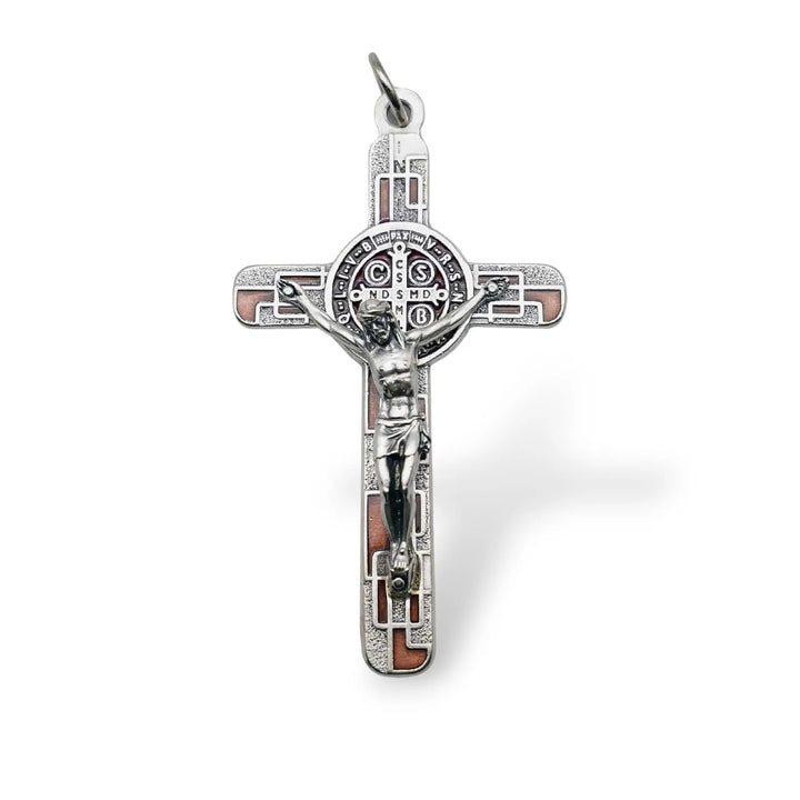 BlessingTree Saint Benedict Silver Plated Enamel Crucifix Necklace