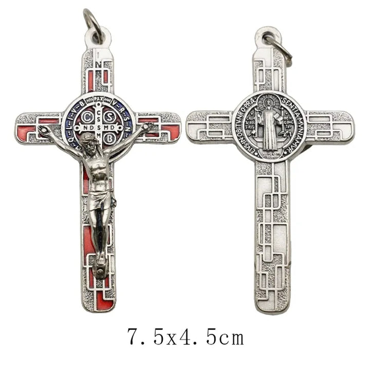 BlessingTree Saint Benedict Silver Plated Enamel Crucifix Necklace