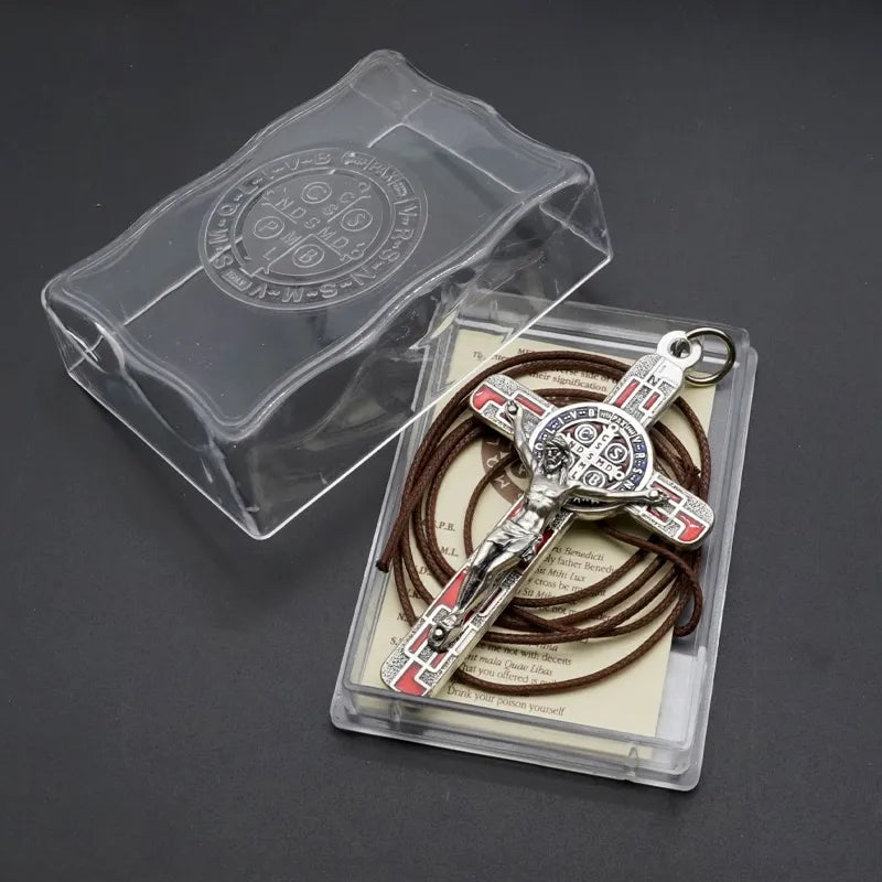 BlessingTree Saint Benedict Silver Plated Enamel Crucifix Necklace