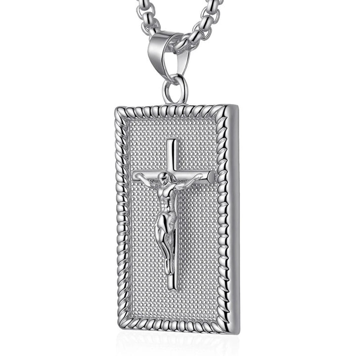 BlessingTree Crucifix Rectangle Pendant Necklace 18K Gold Plated Copper Box Chain with Extender