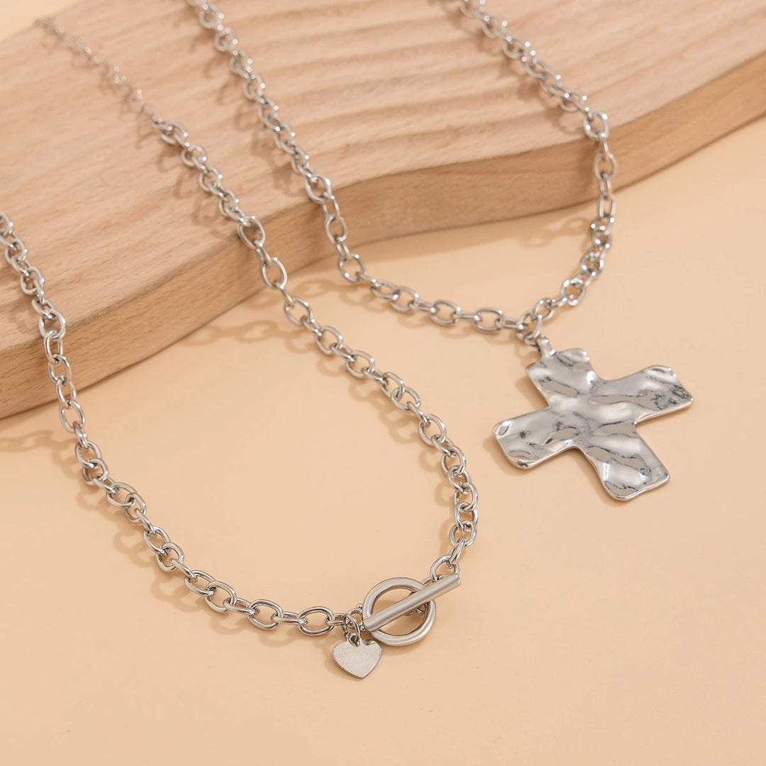 BlessingTree Cross Buckle Pendant Necklace Single/Double Layer Copper Chain Christian Jewelry