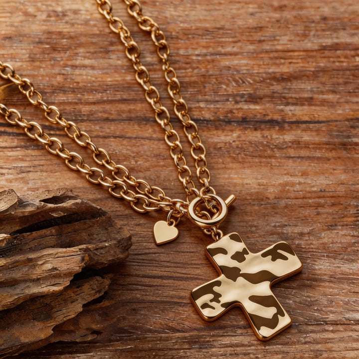 BlessingTree Cross Buckle Pendant Necklace Single/Double Layer Copper Chain Christian Jewelry