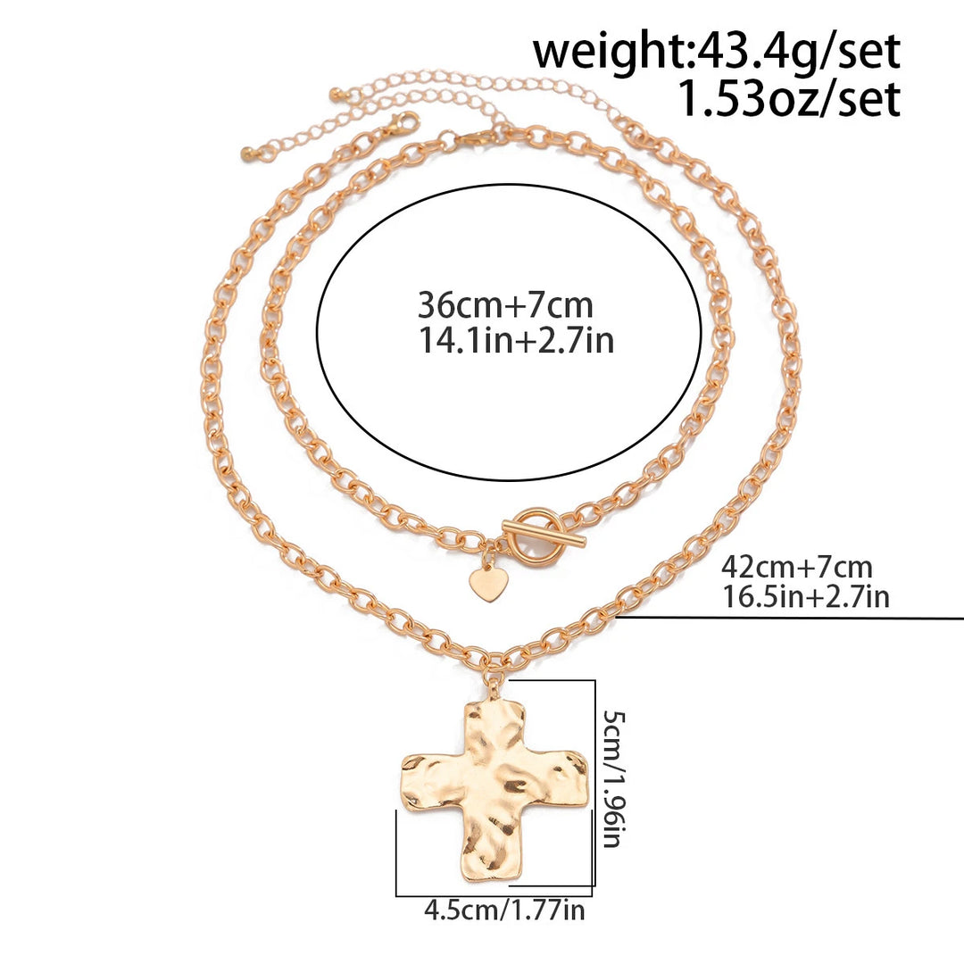 BlessingTree Cross Buckle Pendant Necklace Single/Double Layer Copper Chain Christian Jewelry