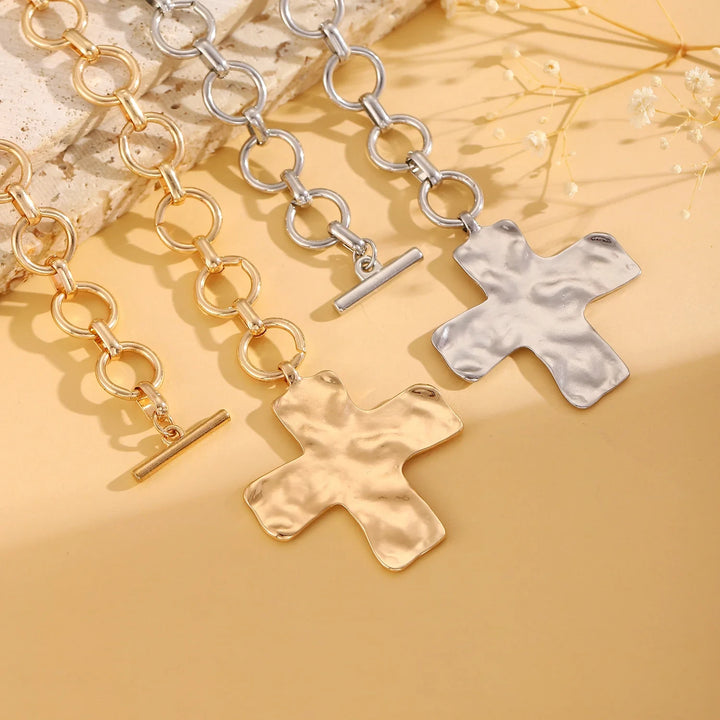 BlessingTree Cross Buckle Pendant Necklace Single/Double Layer Copper Chain Christian Jewelry