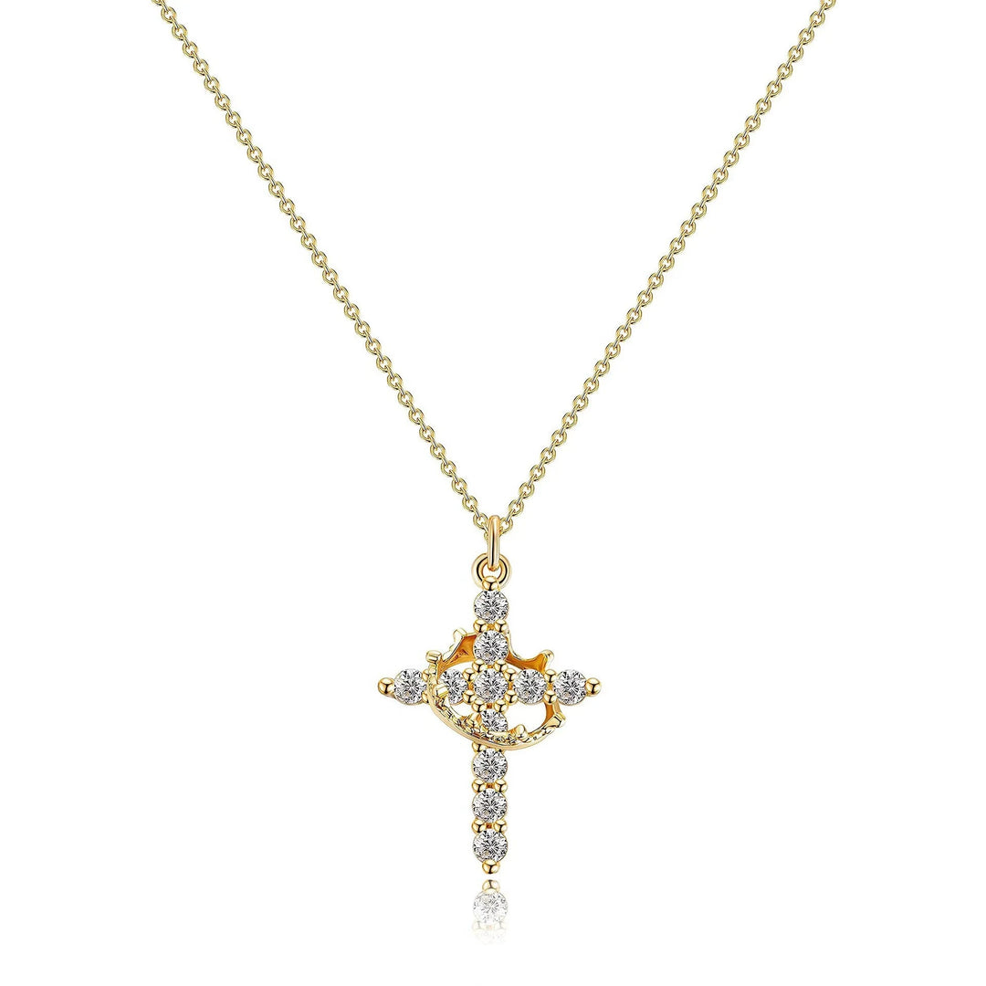 BlessingTree Rotatable Crown Cross Pendant Necklace Stainless Steel Chain Christian Jewelry