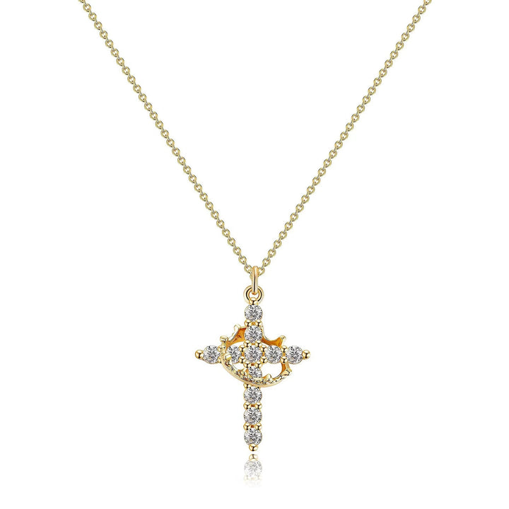 BlessingTree Rotatable Crown Cross Pendant Necklace Stainless Steel Chain Christian Jewelry