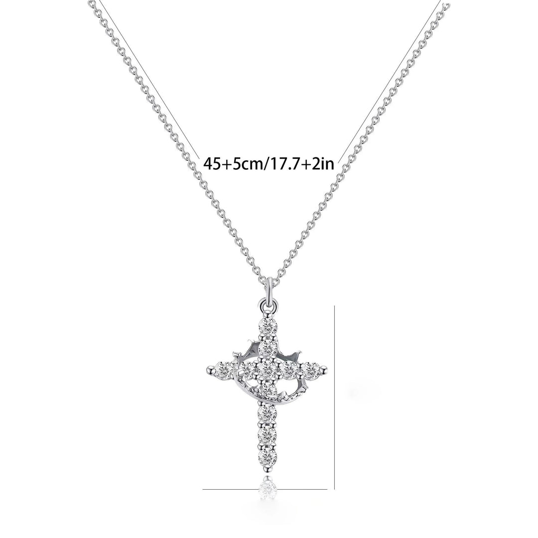 BlessingTree Rotatable Crown Cross Pendant Necklace Stainless Steel Chain Christian Jewelry