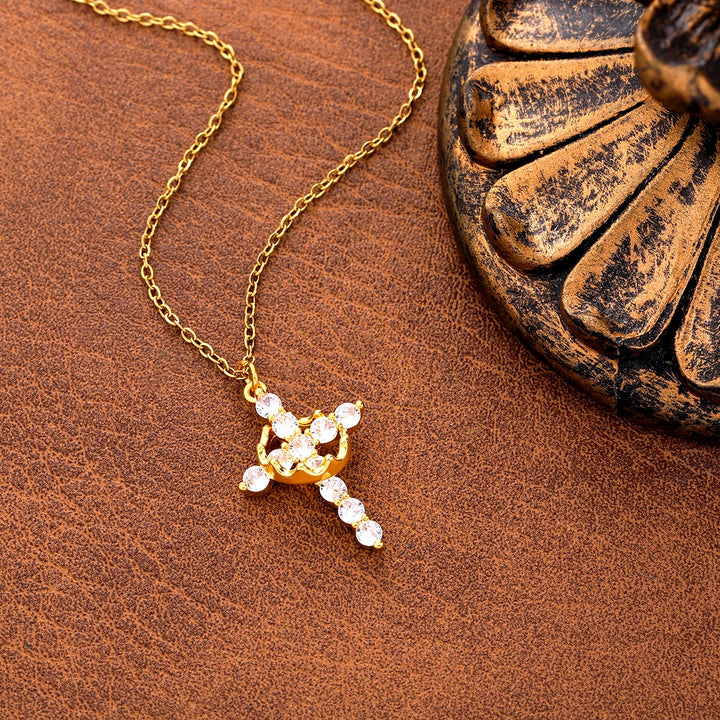 BlessingTree Rotatable Crown Cross Pendant Necklace Stainless Steel Chain Christian Jewelry