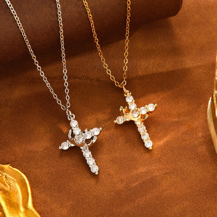 BlessingTree Rotatable Crown Cross Pendant Necklace Stainless Steel Chain Christian Jewelry