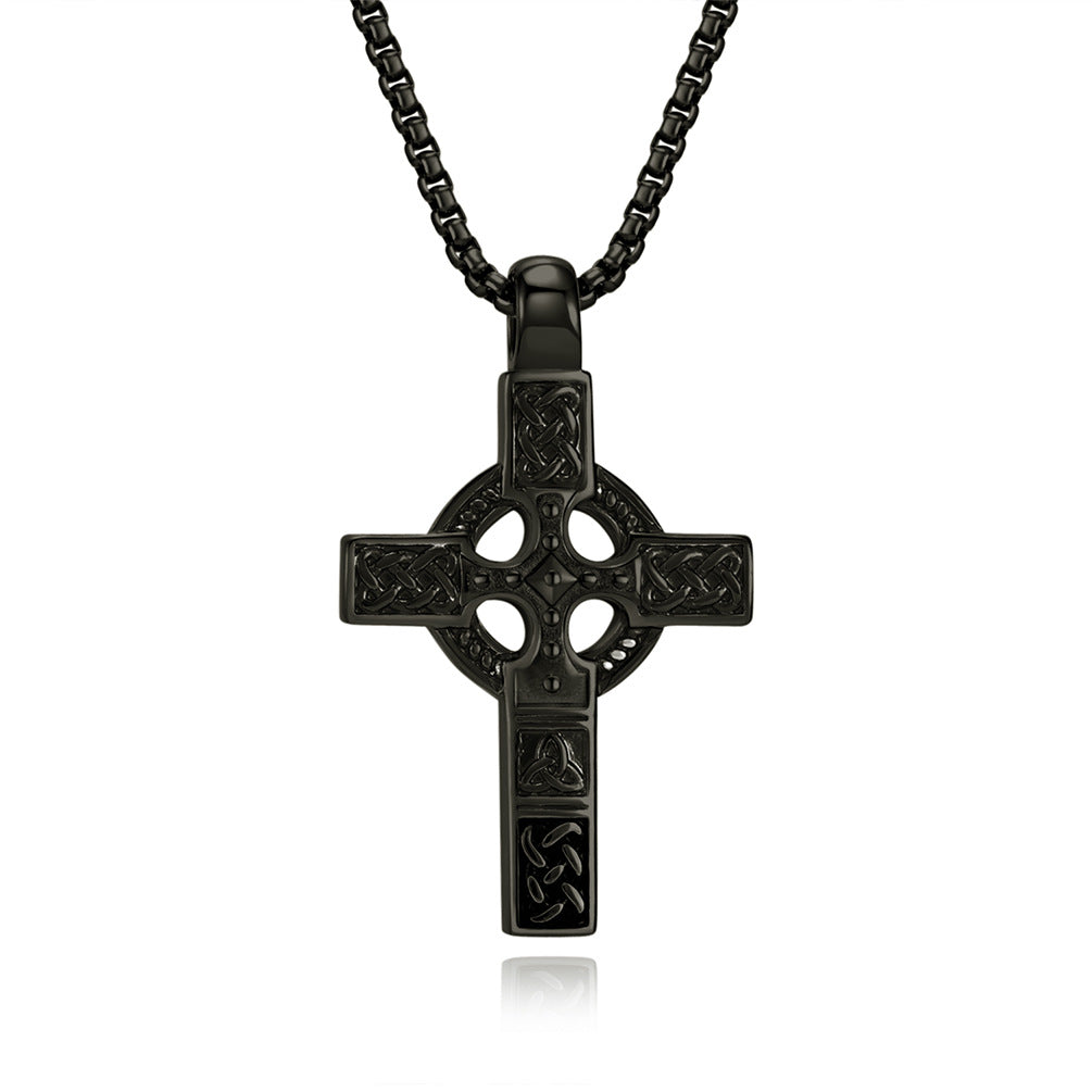 BlessingTree Celtic Cross Necklace Stainless Steel Trinity Knot Knotwork Pendant