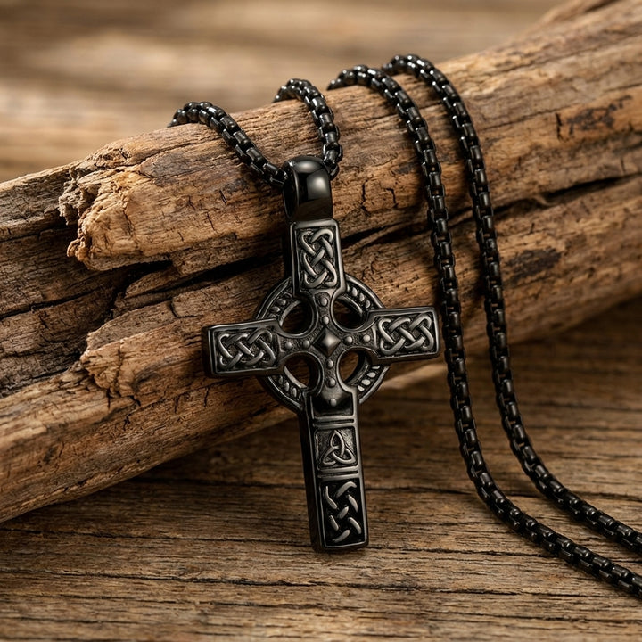 BlessingTree Celtic Cross Necklace Stainless Steel Trinity Knot Knotwork Pendant