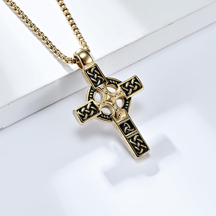 BlessingTree Celtic Cross Necklace Stainless Steel Trinity Knot Knotwork Pendant