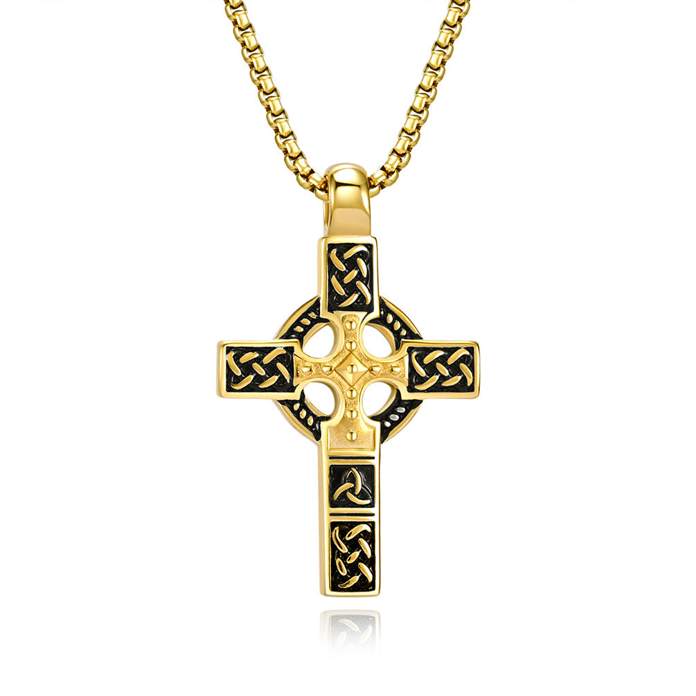 BlessingTree Celtic Cross Necklace Stainless Steel Trinity Knot Knotwork Pendant