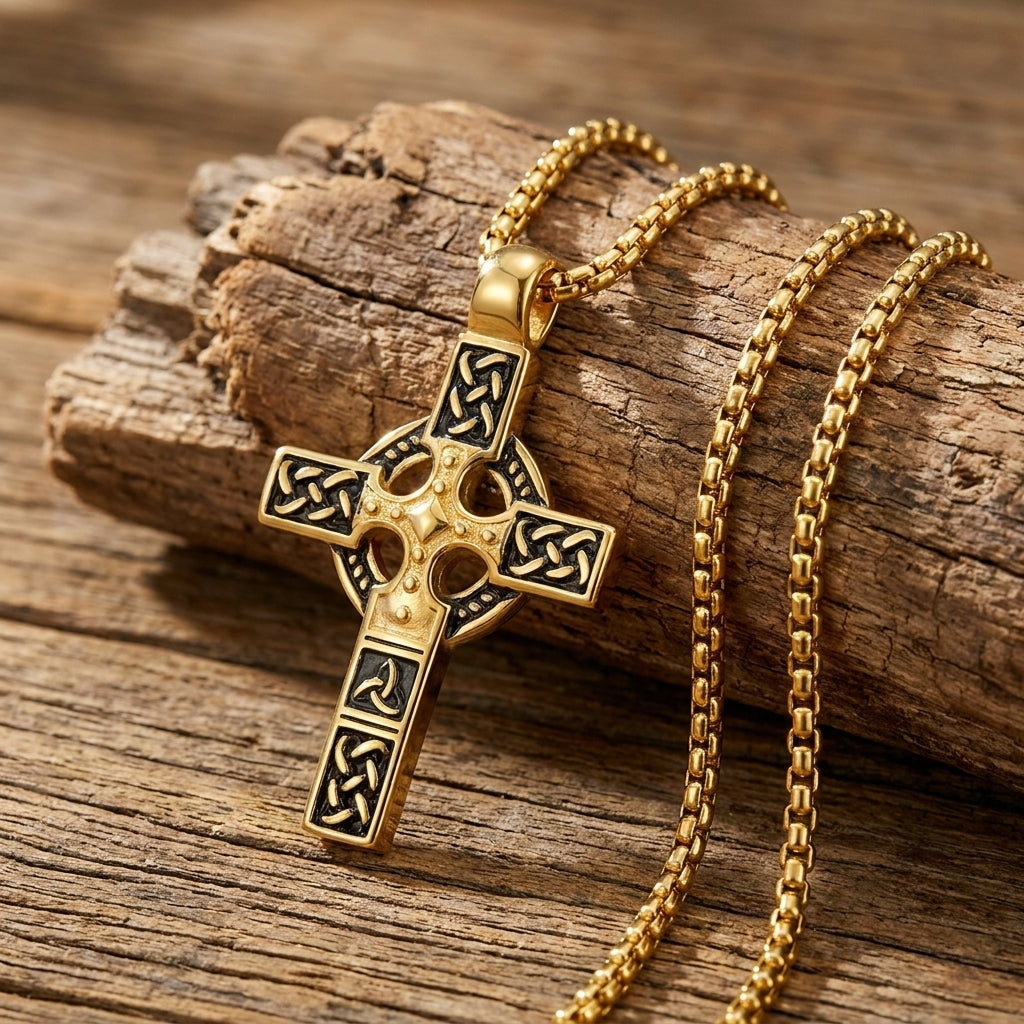 BlessingTree Celtic Cross Necklace Stainless Steel Trinity Knot Knotwork Pendant