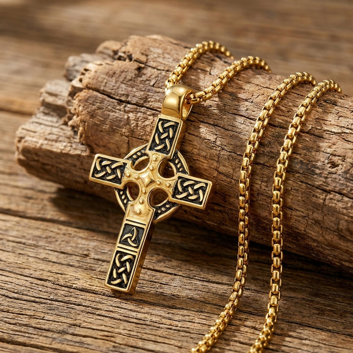 BlessingTree Celtic Cross Necklace Stainless Steel Trinity Knot Knotwork Pendant