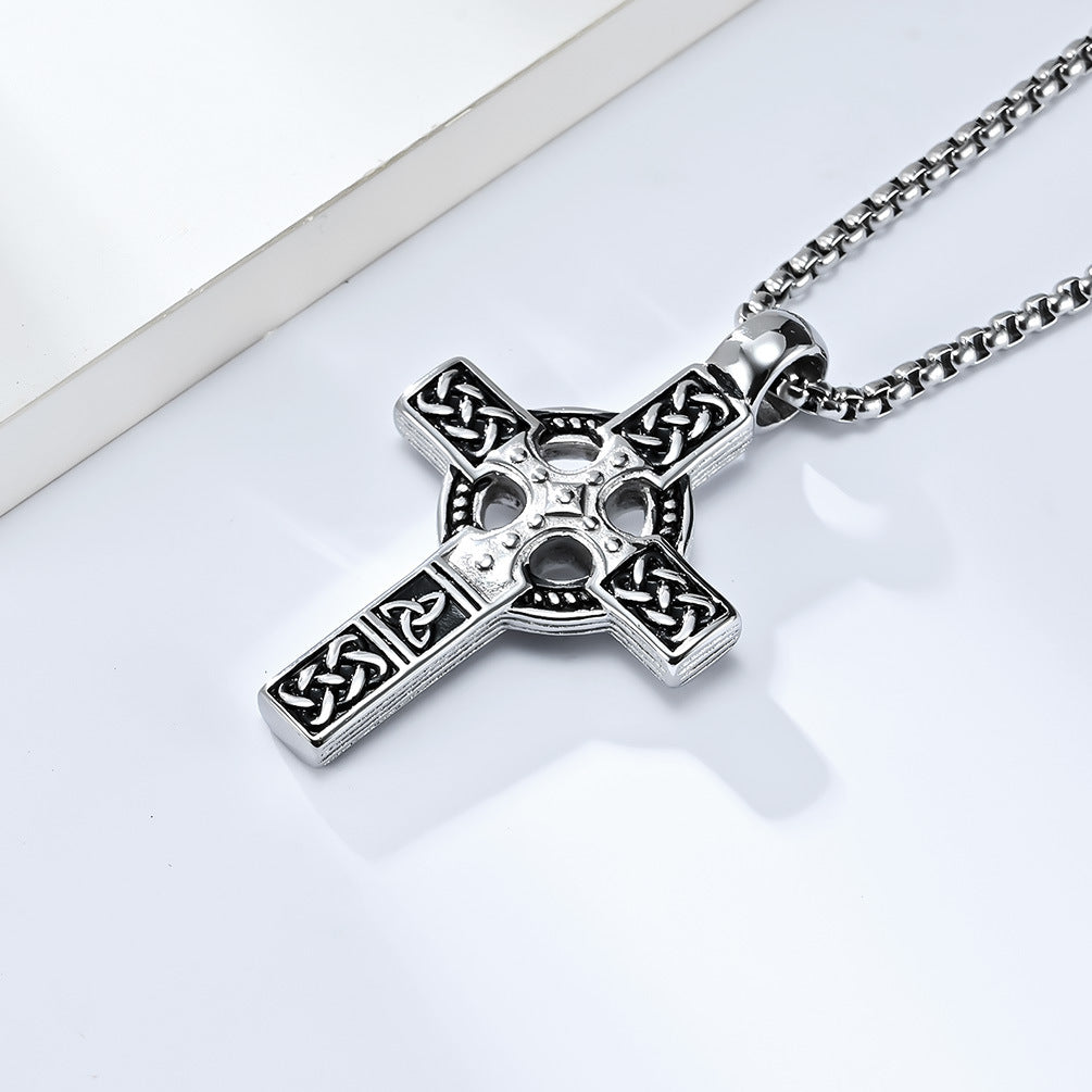 BlessingTree Celtic Cross Necklace Stainless Steel Trinity Knot Knotwork Pendant