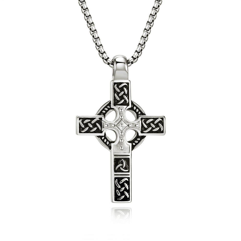 BlessingTree Celtic Cross Necklace Stainless Steel Trinity Knot Knotwork Pendant