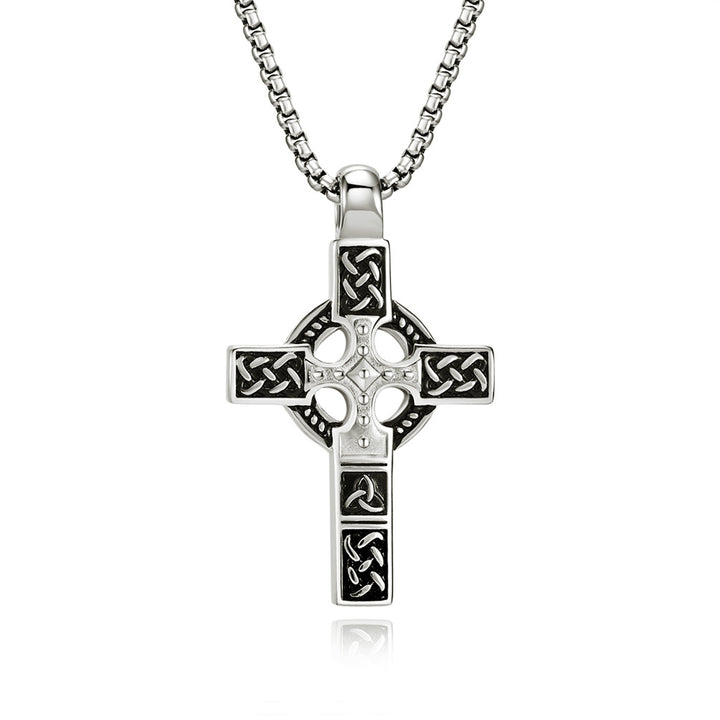 BlessingTree Celtic Cross Necklace Stainless Steel Trinity Knot Knotwork Pendant
