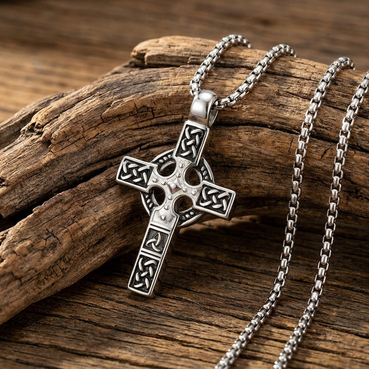BlessingTree Celtic Cross Necklace Stainless Steel Trinity Knot Knotwork Pendant