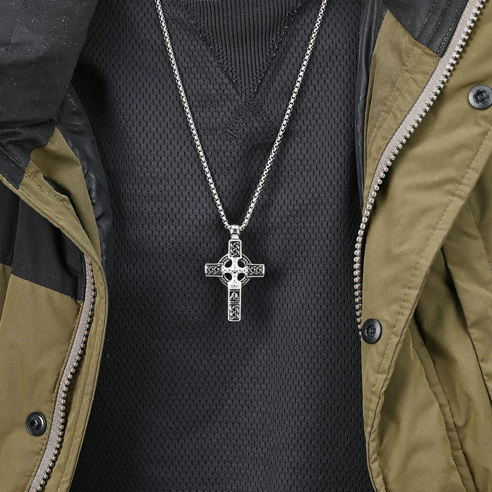 BlessingTree Celtic Cross Necklace Stainless Steel Trinity Knot Knotwork Pendant