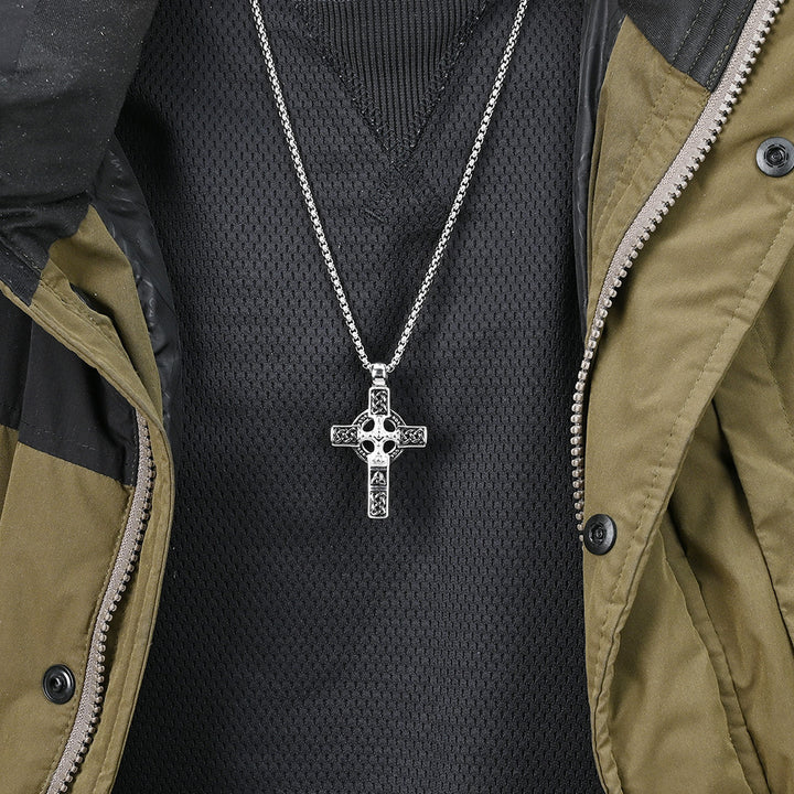BlessingTree Celtic Cross Necklace Stainless Steel Trinity Knot Knotwork Pendant