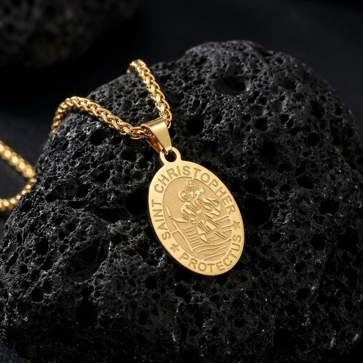 BlessingTree Catholic Patron Saint Oval Medal Pendant Necklace 18K Gold Plated Stainless Steel