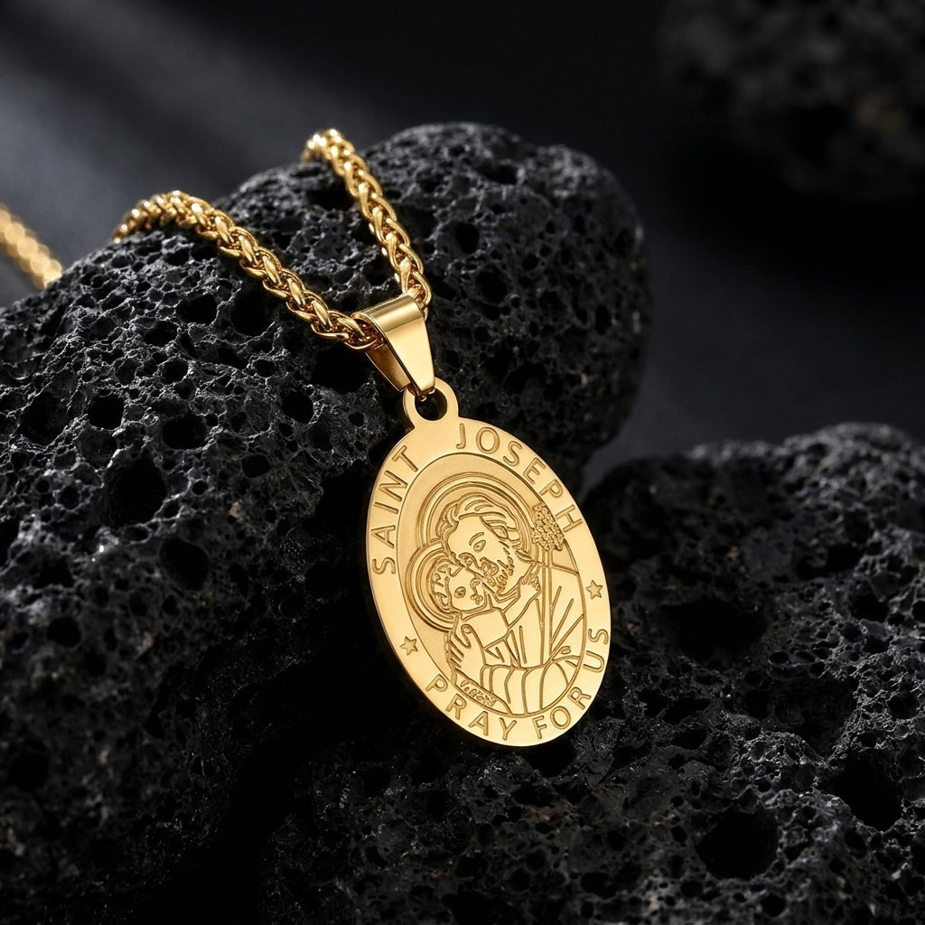 BlessingTree Catholic Patron Saint Oval Medal Pendant Necklace 18K Gold Plated Stainless Steel
