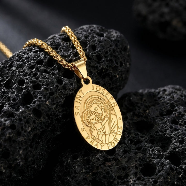 BlessingTree Catholic Patron Saint Oval Medal Pendant Necklace 18K Gold Plated Stainless Steel