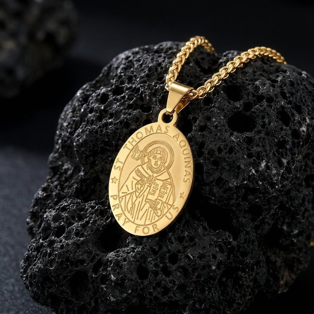 BlessingTree Catholic Patron Saint Oval Medal Pendant Necklace 18K Gold Plated Stainless Steel