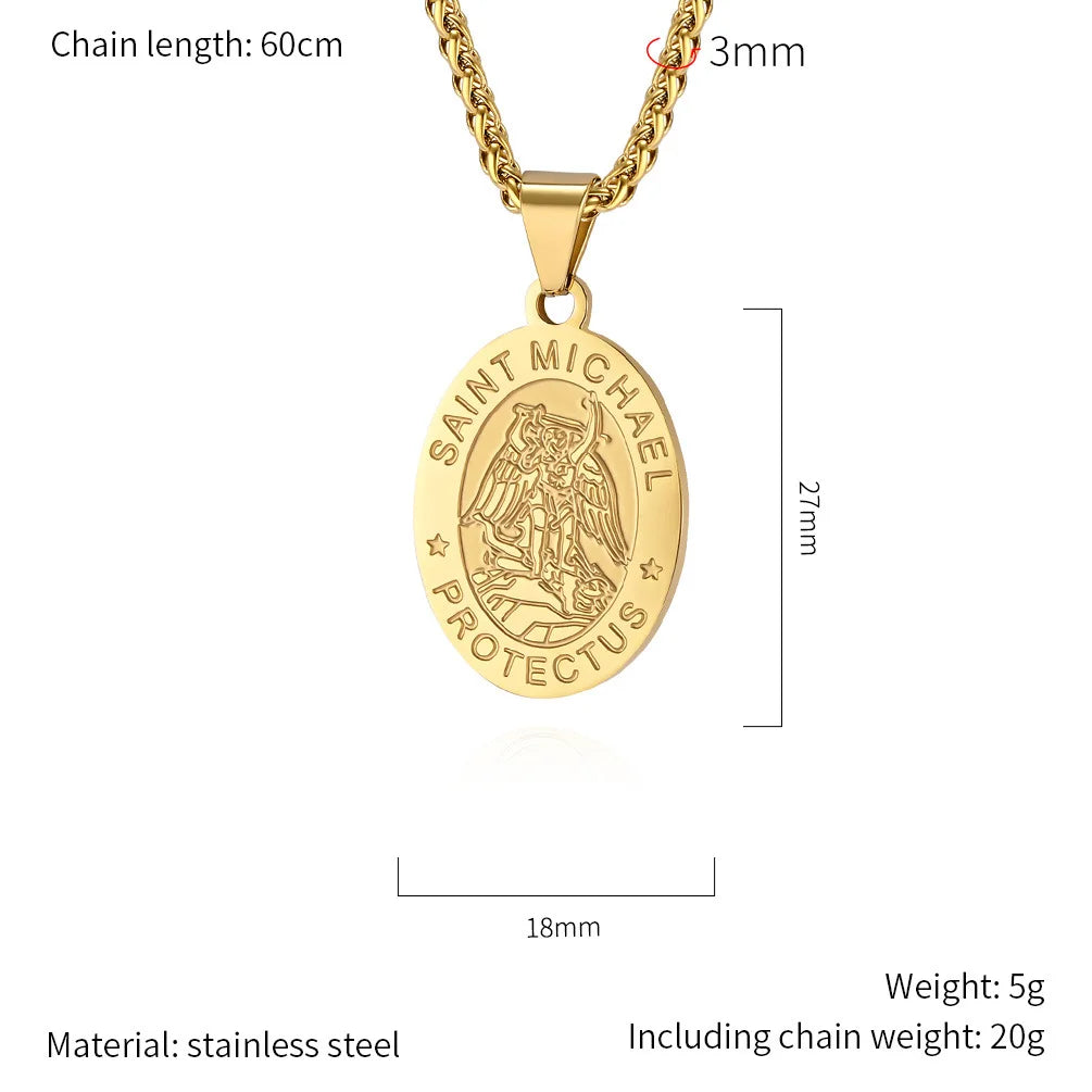 BlessingTree Catholic Patron Saint Oval Medal Pendant Necklace 18K Gold Plated Stainless Steel