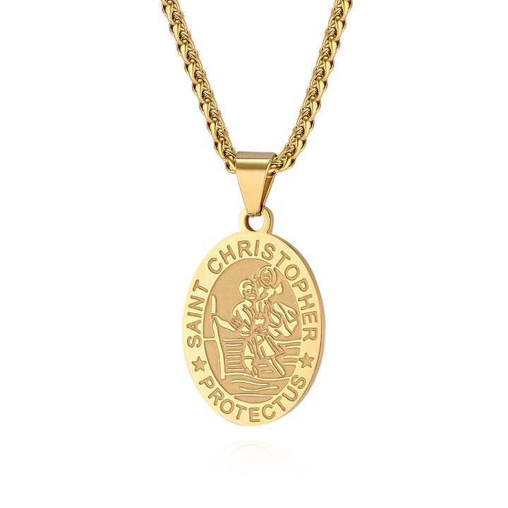 BlessingTree Catholic Patron Saint Oval Medal Pendant Necklace 18K Gold Plated Stainless Steel