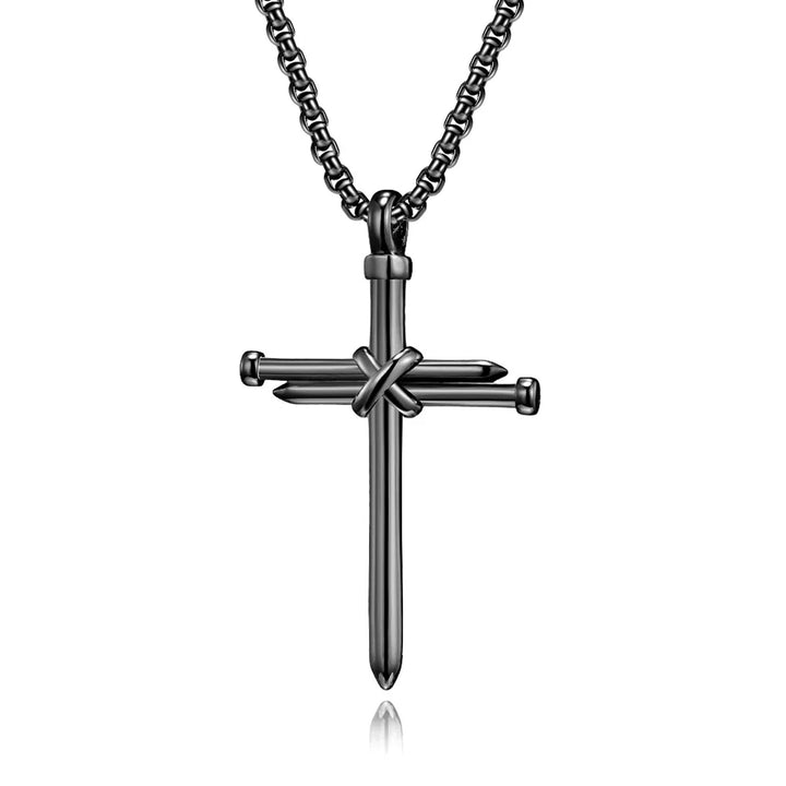 BlessingTree Nail Cross Necklace Stainless Steel Three Nails Pendant 60cm Box Chain